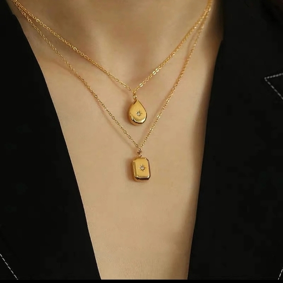 Waterdrop Gold Nugget Star Crystal Necklace - Picture 2 of 3